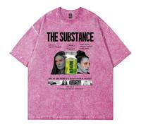 The Substance Merch Horror Movie Washed T-Shirt Girocollo Manica Corta Cotone Tee Donna Uomo Streetwear Top, rosa, L