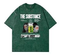 The Substance Merch Horror Movie Washed T-Shirt Girocollo Manica Corta Cotone Tee Donna Uomo Streetwear Top, Verde, M