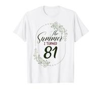 The Summer I Turned 81. Regalo da Donna per 81° Compleanno Floreale Maglietta con Stampa Grafica Economica, Uomo, Bianco, L