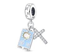The Sun Mystic Tarocchi Card Psychic Cross Star Medium Spirits Bead Pendant 925 Sterling Silver Charm