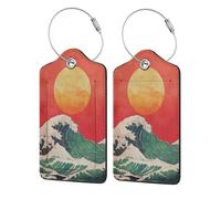 The Sun Rising Over Waves - Etichette per bagagli in pelle con patta per la privacy, etichetta identificativa con nome e anello in metallo, per donne e uomini, da viaggio