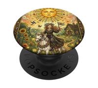 The Sun Tarot Card Celestial Maiden Horse PopSockets PopGrip Adesivo