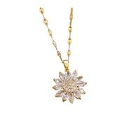 The sunflower-shaped CZ pendant is a golden Korean collarbone chain full zirconia luxury necklace wedding jewelry for women(AXL40178B)