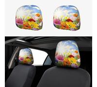 The Sunset On The Flower Field In Spring Car Seat Headrest Protector Car Poggiatesta Coperture 2 Pezzi Elastico Universale Fit Most Veicoli Accessori Interni Auto per Donne Uomini