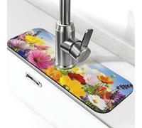 The Sunset on the Flower Field in Spring Faucet Mat for Kitchen Sink Cute Drying Mat Super Assorbente Lavandino Rubinetto Mat per Cucina Bagno Lavello Cafe Bar Rubinetto Decor Regali (38,1 x 14 cm)