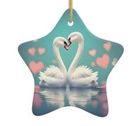 The Swan in Love, decorazione natalizia a forma di stella, in ceramica, per decorare l'albero di Natale, per una casa accogliente e come idea regalo per le feste