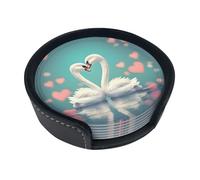 The Swan in love Sottobicchieri rotondi in pelle (set di 6) Decorazioni da tavola delicate e morbide, adatte per tazze da caffè, tazze, ecc.