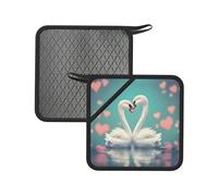 The swan in love - Tappetino quadrato in silicone con stampa (18 cm), adatto per padelle, forni, griglie, tavoli da cucina