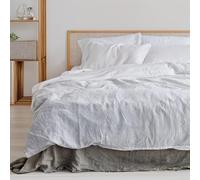 The Tangerine Store Set copripiumino - biancheria da letto misto cotone lino, traspirante, prelavato e ipoallergenico, bianco, king size (259 x 228,6 cm)