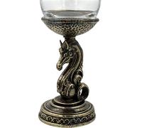 The Tangerine Store Set di 4 calici da vino Knight Chess, in vetro borosilicato con base in metallo, 450 ml, oro/argento/antico, stelo decorativo, stile medievale, 22,9 cm (antico)