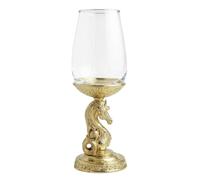 The Tangerine Store Set di 4 calici da vino Knight Chess, in vetro borosilicato con base in metallo, 450 ml, oro/argento/antico, stelo decorativo, stile medievale, 22,9 cm (oro)