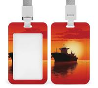 The Tanker Ship on Red Sunrise porta badge professionale verticale con cordino custodia protettiva impermeabile per carta d'identità per ufficio porta carte d'identità trasparente per infermiere