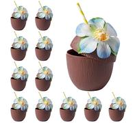 THE TWIDDLERS 12 Bicchieri di Cocktail Cocco in Plastica Riutilizzabili con Fiori e Cannucce di Carta - Festa Hawaiana, Decorazioni Hawaii, Addobbi Tropicali, Matrimoni, Compleanni