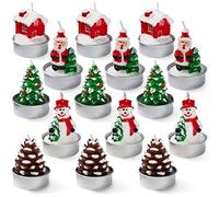 THE TWIDDLERS -15 Mini Candele Natalizie non Profumate, con Design a Forma di Albero di Natale e Babbo Natale