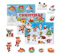 THE TWIDDLERS - 3 Puzzle di Legno con Chiodini per Bambini con Simpatici Disegni di Babbo Natale, Renna, Elfo, Albero di Natale, Giocattolo regalo per Feste per Bambini - 30cm x 22cm