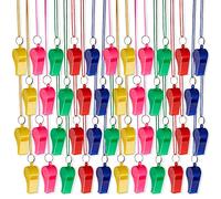 THE TWIDDLERS 60 Fischietti in Plastica Neon con Cordini Colori Vivaci - Suono Forte, Resistente - Sport, Carnevale, Festa di Compleanno, Bomboniere, Natale, Pignatta, Regalini per Bambini.