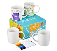 THE TWIDDLERS - Confezione da 4 Tazze Porcellana per Dipingere Piu 7 Pennarelli - Personalizza le Tue Tazze di Porcellana