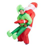 THE TWIDDLERS - Costume Gonfiabile Babbo Natale con Elfo sulle Spalle, Costume Natalizio da Gonfiare - Costume di Natale per Adulti Fino a 2 m