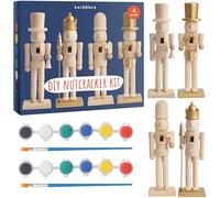 THE TWIDDLERS - Set 4 Soldatini Schiaccianoci in Legno da Dipingere 18cm - Kit Creativo Fai da Te, Decorazioni Natalizie Tradizionali - Statuette con Parti Mobili in Legno di Pino