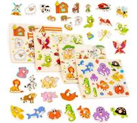 THE TWIDDLERS Set di 4 Puzzle in Legno per Bambini - Giocattoli Educativi Montessori a Incastro per Sviluppo Cognitivo, Asilo e Regali