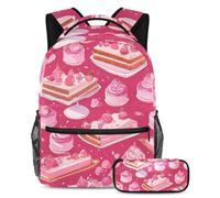 The Ultimate School Essential, set di 2 zaini per bambini per ragazzi ragazze adolescenti, con zaino e astuccio, motivo dessert rosa, Multicolore, B:29.4x20x40cm P:19x7.5x3.8cm, Zaini Daypack