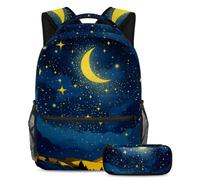 The Ultimate School Essentials, set di 2 zaini per bambini per ragazzi, ragazze e adolescenti, cielo stellato giallo, Multicolore, B：29.4x20x40cm P：19x7.5x3.8cm, Zaini Daypack