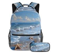 The Ultimate School Essentials, set di 2 zaini per bambini per ragazzi, ragazze e adolescenti, conchiglie di mare e stelle marine, Multicolore, B:29.4x20x40cm P:19x7.5x3.8cm, Zaini Daypack