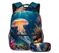 The Ultimate School Essentials, set di 2 zaini per bambini per ragazzi, ragazze e adolescenti, graziose meduse, Multicolore, B：29.4x20x40cm P：19x7.5x3.8cm, Zaini Daypack