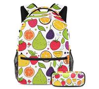 The Ultimate School Essentials, set di 2 zaini per bambini per ragazzi, ragazze e adolescenti, motivo frutta colorata, Multicolore, B：29.4x20x40cm P：19x7.5x3.8cm, Zaini Daypack