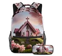 The Ultimate School Essentials, set di 2 zaini per bambini per ragazzi, ragazze e adolescenti, rosa croce pasquale casa, Multicolore, B：29.4x20x40cm P：19x7.5x3.8cm, Zaini Daypack