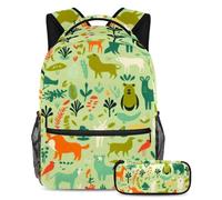 The Ultimate School Essentials, set di 2 zaini per bambini per ragazzi, ragazze e adolescenti, silhouette di animali verdi, Multicolore, B：29.4x20x40cm P：19x7.5x3.8cm, Zaini Daypack