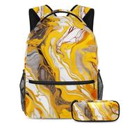The Ultimate School Essentials, set di 2 zaini per bambini per ragazzi, ragazze e adolescenti, texture marmo giallo, Multicolore, B：29.4x20x40cm P：19x7.5x3.8cm, Zaini Daypack