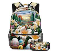 The Ultimate School Essentials, set di 2 zaini per bambini per ragazzi, ragazze e adolescenti, uova di Pasqua gigli, Multicolore, B：29.4x20x40cm P：19x7.5x3.8cm, Zaini Daypack