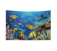 The Underwater World - Bandiera con pesci tropicali, 0,9 x 1,5 m, non sbiadisce, bandiera di benvenuto, giardino, cortile, bandiera, decorazione per la casa