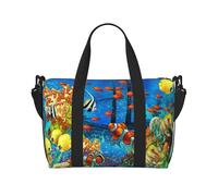 The Underwater World, borsa da palestra con stampa di pesci tropicali, borsa da donna, borsa per la notte, borsa per oggetti personali, borsa a tracolla per donne e uomini, taglia unica, Nero , Taglia