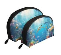The Underwater World of Coral Reef, squali e pesci pappagallo stampato beauty case 2 pezzi portatile Shell Travel Toiletry Bag, bianco, Taglia unica