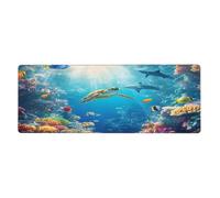 The Underwater World of Coral Reefs, tappetino per mouse con squali e pesci pappagallo, con base in gomma antiscivolo e bordi cuciti, per gaming, PC, desktop, grande, 30 x 80 cm