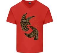 The Viking Raven Simbolo Odin Ragnar Tribale Uomo Scollo A V Cotone T-Shirt