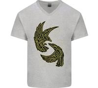 The Viking Raven Simbolo Odin Ragnar Tribale Uomo Scollo A V Cotone T-Shirt