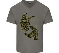 The Viking Raven Simbolo Odin Ragnar Tribale Uomo Scollo A V Cotone T-Shirt