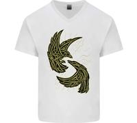 The Viking Raven Simbolo Odin Ragnar Tribale Uomo Scollo A V Cotone T-Shirt