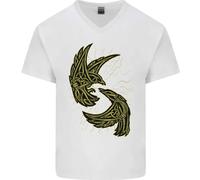 The Viking Raven Simbolo Odin Ragnar Tribale Uomo Scollo A V Cotone T-Shirt