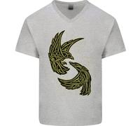 The Viking Raven Simbolo Odin Ragnar Tribale Uomo Scollo A V Cotone T-Shirt
