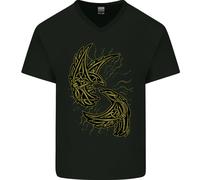 The Viking Raven Simbolo Odin Ragnar Tribale Uomo Scollo A V Cotone T-Shirt