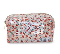 The Vintage Cosmetic Company Beauty case trasparente con ciliegia, per donne e ragazze, elegante astuccio trasparente per articoli da toeletta, trucchi essenziali in un'elegante stampa vintage a