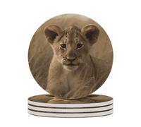 The Waiting Lion Cub Sottobicchieri in ceramica 4 pezzi sottobicchieri per tavolino da caffè Design antiscivolo Sottobicchieri assorbenti Sottobicchieri rotondi Sottobicchieri per vino Birra