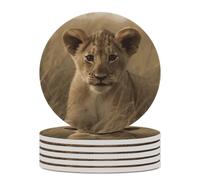 The Waiting Lion Cub Sottobicchieri in ceramica 6 pezzi sottobicchieri per tavolino da caffè Design antiscivolo Sottobicchieri assorbenti Sottobicchieri rotondi Sottobicchieri per vino Birra
