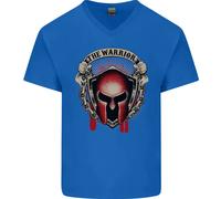 The Warrior Gym Spartan Helmet Bodybuilding Mens V-Neck T-Shirt In Cotone