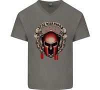 The Warrior Gym Spartan Helmet Bodybuilding Mens V-Neck T-Shirt In Cotone
