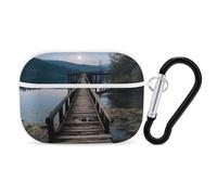 The Water AirPod Pro, custodia in legno con cavalletto in legno, antigraffio, cover rigida in policarbonato con portachiavi, accessorio per AirPod Pro 2°/1° custodia per donne e uomini, stile bianco